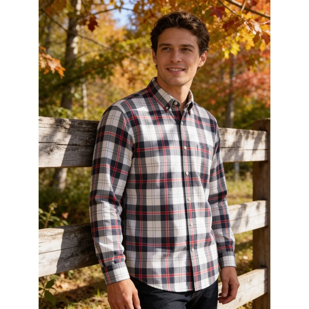 Banana Republic Mens‎ Custom 078 Wash Shirt Grant Fit Plaid Button Down Medium